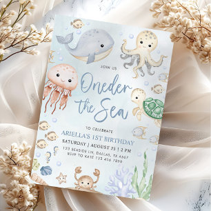 Invitation Derrière la mer Océan Animaux 1er anniversaire