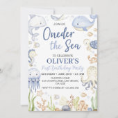 Invitation Derrière La Mer Océan Animaux Garçon Anniversaire (Devant)