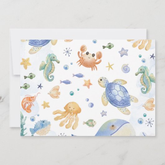 Invitation Derrière La Mer Océan Animaux Garçon Photo Anniver (Dos)