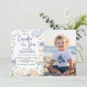 Invitation Derrière La Mer Océan Animaux Garçon Photo Anniver (Debout devant)