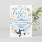 Invitation Derrière L'Anniversaire de enfant Sea Ocean Animal (Debout devant)