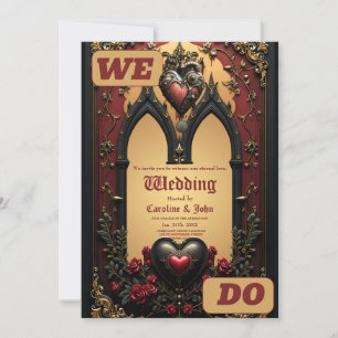 Invitation Des accents dorés, des roses rouges et un coeur :