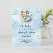 Invitation Des ailes d'anges d'ours en peluche dormant au-des (Debout devant)