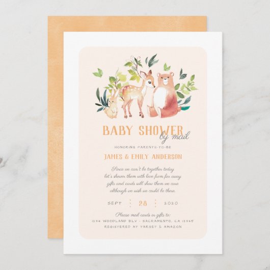 Invitation Des animaux de bois de verdure mignons Baby shower (Devant / Derrière)