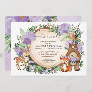 Invitation Des animaux de forêt de forêt de forêt de fleurs m