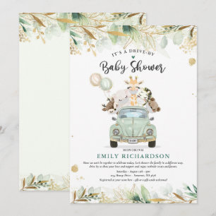 Invitation Des animaux verts Gold Safari conduisent par Baby