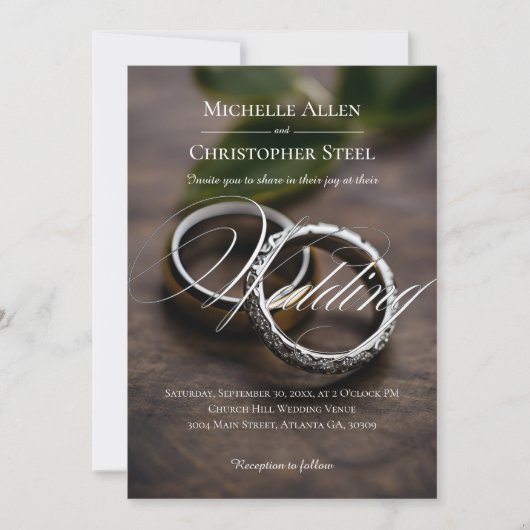 Invitation des anneaux de Mariage de script modern (Devant)