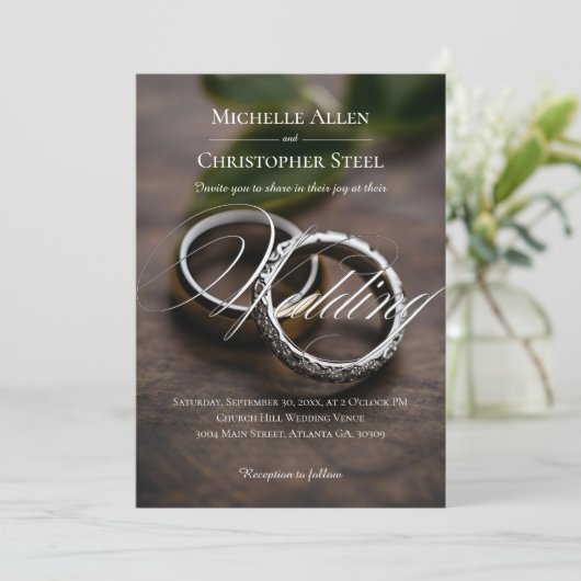 Invitation des anneaux de Mariage de script modern (Debout devant)