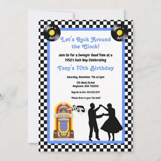 Invitation des années 1950, Sock Hop, Rock and Rol (Devant)