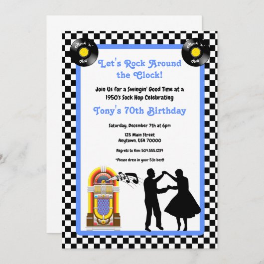 Invitation des années 1950, Sock Hop, Rock and Rol (Devant / Derrière)