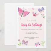 Invitation des Anniversaires de enfants papillons  (Devant / Derrière)