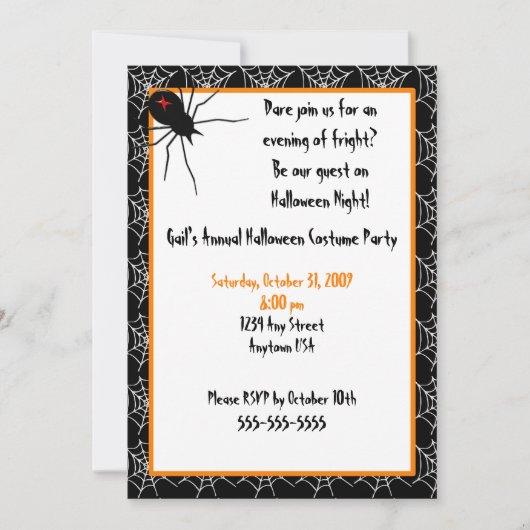 Invitation des araignées d'Halloween (Devant)