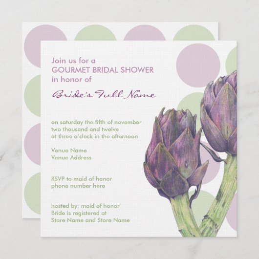 Invitation Des Artichokes violets font l'invitation d'une dou (Devant / Derrière)