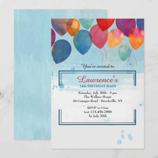 Invitation des ballons d'aquarelle (Devant / Derrière)
