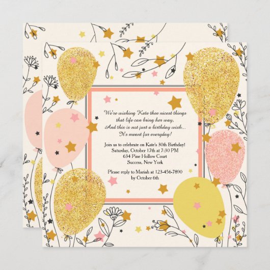 Invitation des ballons de fête (Devant / Derrière)