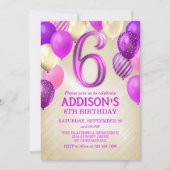 Invitation des Ballons roses du 6e anniversaire (Devant)