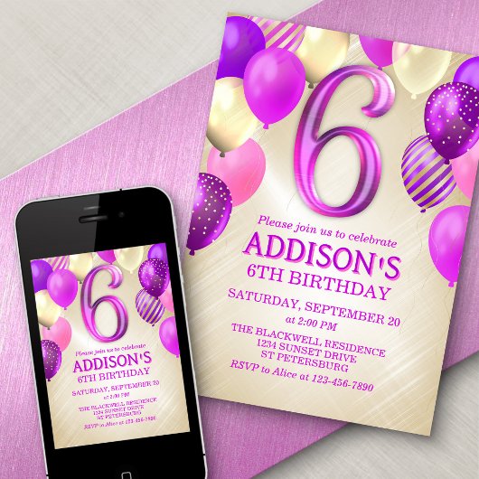 Invitation des Ballons roses du 6e anniversaire