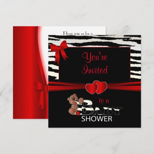 Invitation Des bandes rouges et zébrées pour un Baby shower (Devant / Derrière)