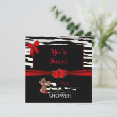 Invitation Des bandes rouges et zébrées pour un Baby shower (Debout devant)