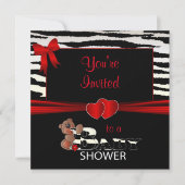 Invitation Des bandes rouges et zébrées pour un Baby shower (Devant)