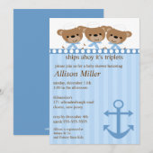 Invitation Des bateaux oh c'est le baby shower du TRIPLET (Devant / Derrière)