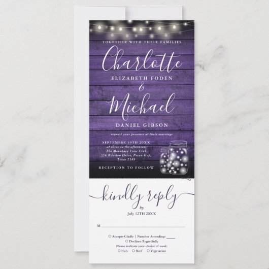 Invitation Des bocaux de Mason en bois violet s'allument en u (Devant)