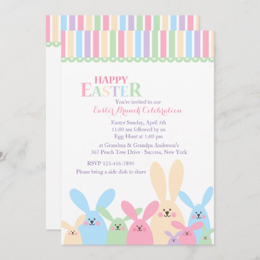 Invitation des Bunnies de Pâques colorés (Devant / Derrière)
