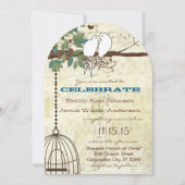 Invitation Des colombes Inséparables turquoises assis dans un (Devant)