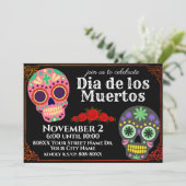 Invitation Des crânes de sucre le jour noir de la fête des mo (Debout devant)