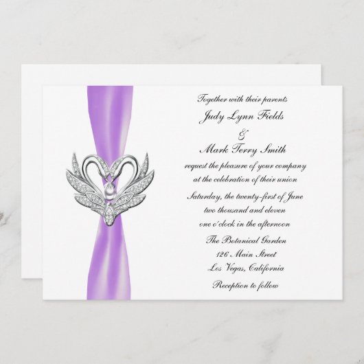 Invitation des cygnes en argent violet Ribbon (Devant / Derrière)