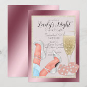 Invitation Dés de Parties scintillant rose de nuit Dames (Devant / Derrière)