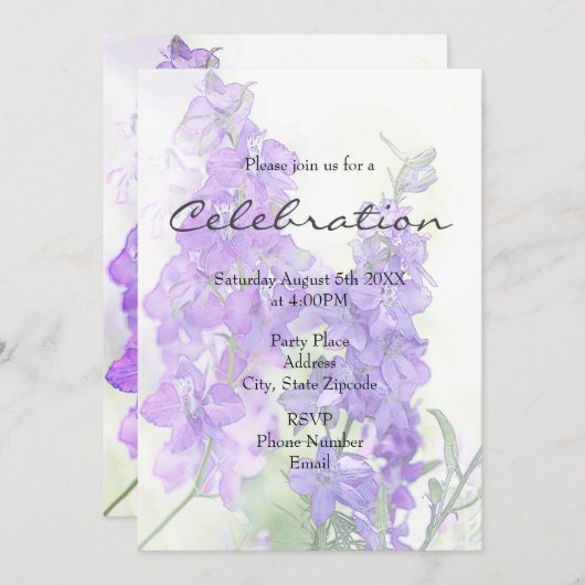 Invitation des Delphiniums d'aquarelle (Devant / Derrière)