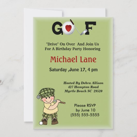 Invitation des enfants Little Golfer (Devant)