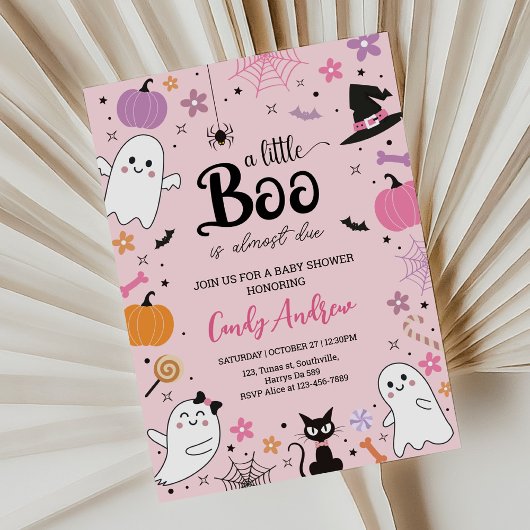 Invitation Des fantômes roses mignons baby shower de boo d'Ha