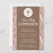 Invitation des Feuilles rose Communion (Devant)