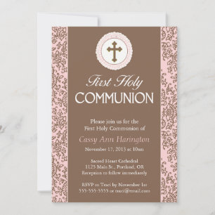 Invitation des Feuilles rose Communion