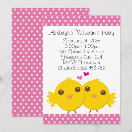 Invitation Des filles douces à la fête des enfants roses amou (Devant / Derrière)