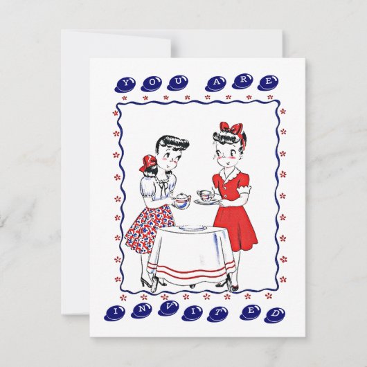 Invitation Des Filles Rétro Accueillant Une Fête De Thé Invit (Devant)