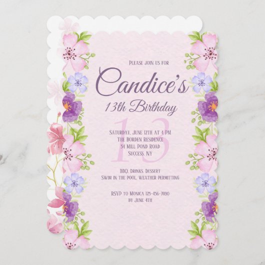 Invitation des fleurs d'aquarelle (Devant / Derrière)