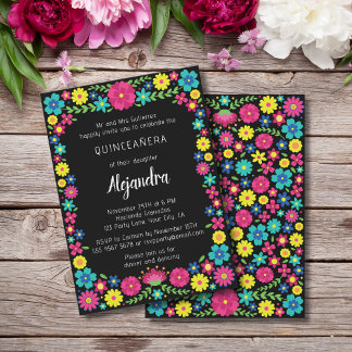 Invitation des fleurs mexicaines colorées quinceañ