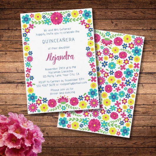 Invitation des fleurs mexicaines colorées quinceañ