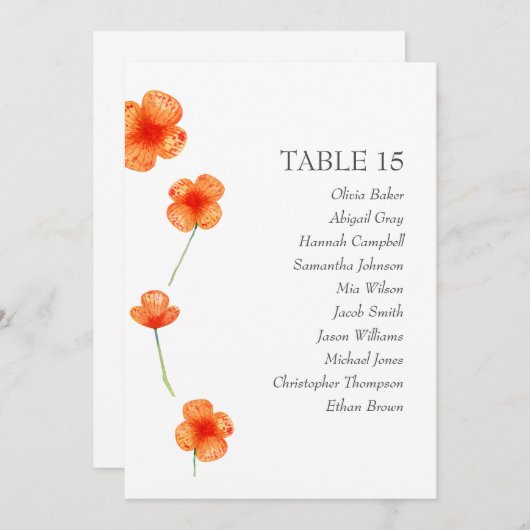 Invitation Des fleurs orange. Graphiques de sièges mariages s (Devant / Derrière)