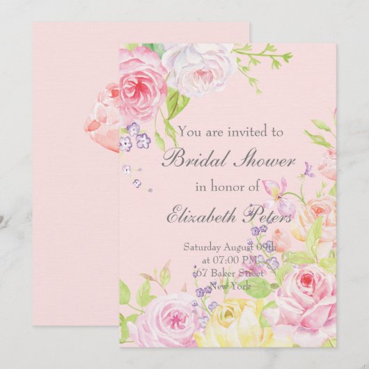 Invitation des fleurs Roses d'été (Devant / Derrière)