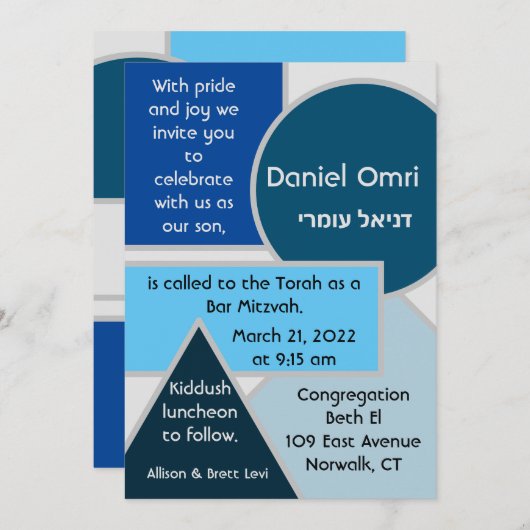 Invitation des formes bleues mod (Devant / Derrière)