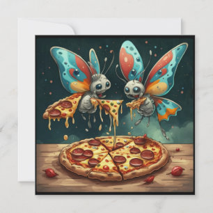 Invitation Des insectes mignons et drôles mangeant une pizza