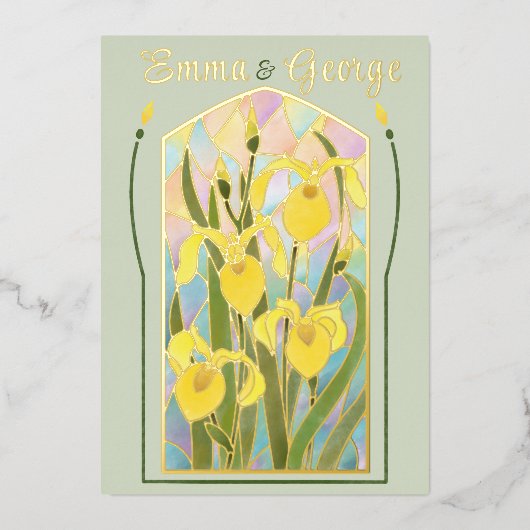 Invitation des Iris en Verre Satiné Gold Foil (Recto)