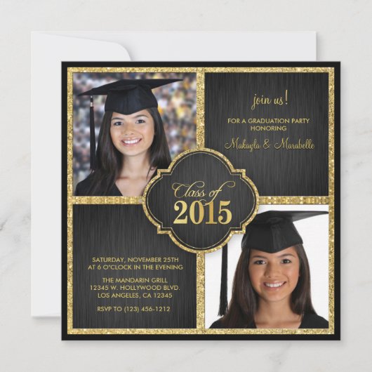 Invitation Des jumeaux ! Elégant Black & Gold Classe Parties  (Devant)