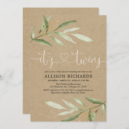 Invitation Des jumeaux rustiques de verdure sans distinction  (Devant / Derrière)