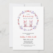 Invitation Des lapins sont en route, Baby shower jumeaux (Devant)