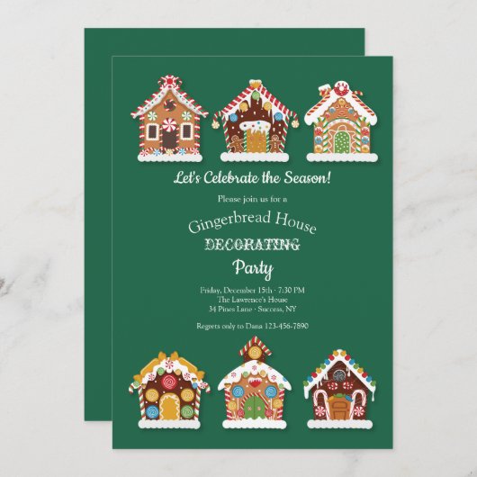 Invitation Des maisons en pain d'épice décorant l'invitation (Devant / Derrière)